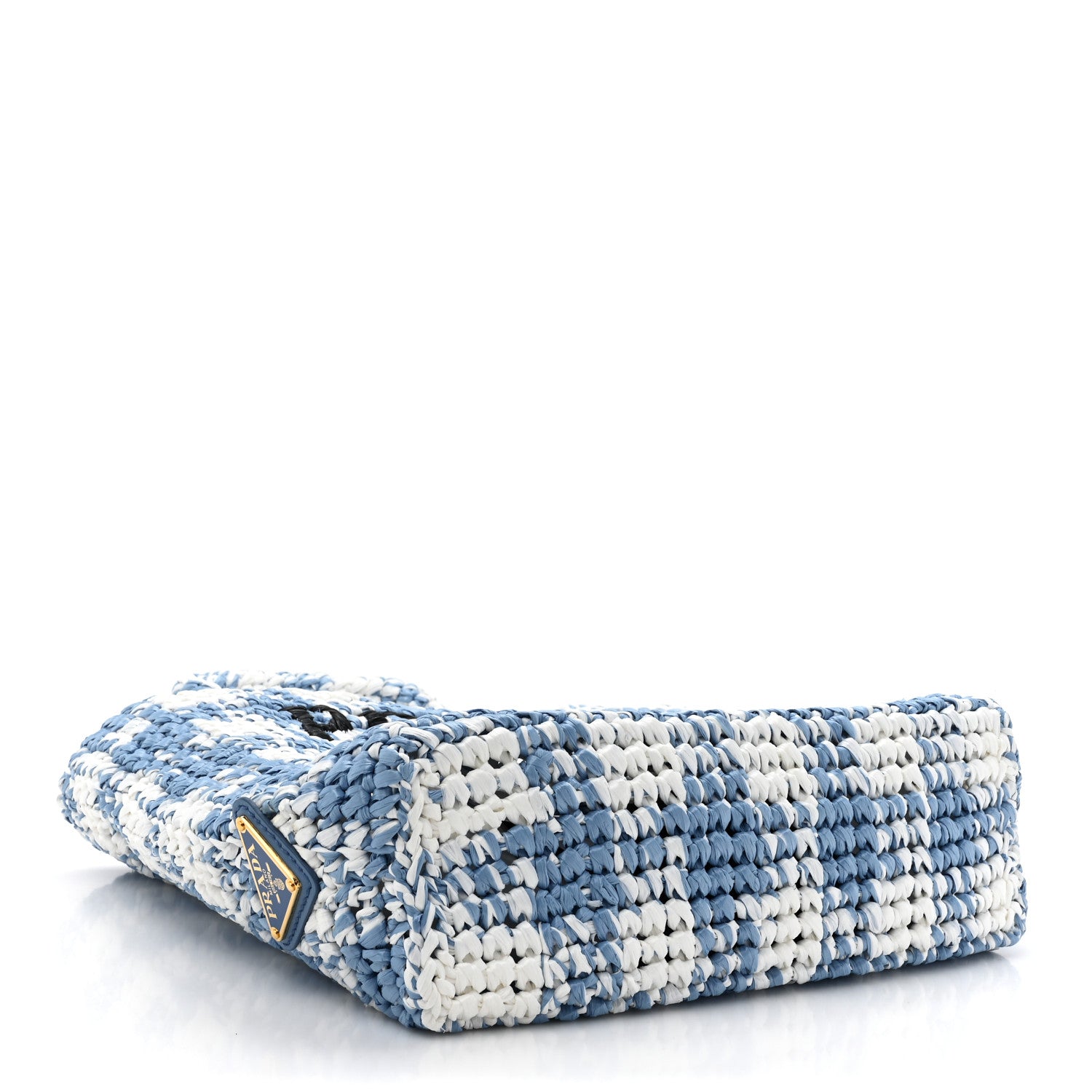 Prada Yarn Raffia Effect Crochet Embroidered Small Logo Tote Celeste 4 of 9