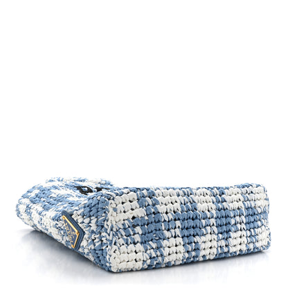 Prada Yarn Raffia Effect Crochet Embroidered Small Logo Tote Celeste 4 of 9