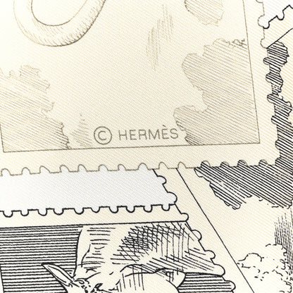 Hermes Silk Le Philateliste Du Faubourg Scarf 90 Gris Parchemin White 4 of 5