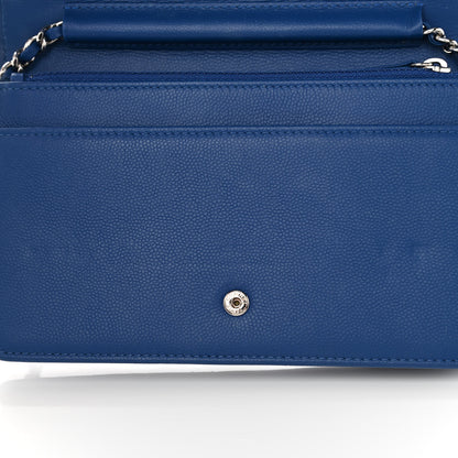 Chanel Caviar Camellia Embossed Wallet On Chain WOC Blue 12 of 14