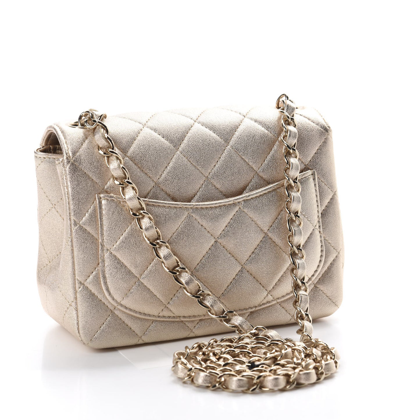 Metallic Lambskin Quilted Mini Square Flap Gold