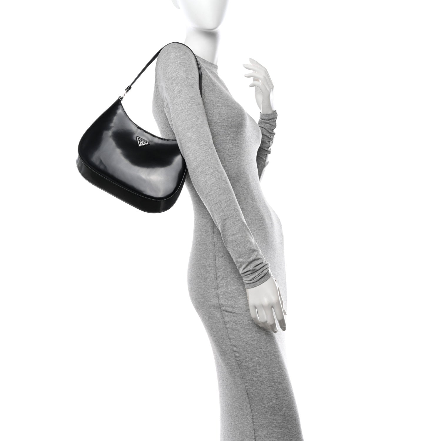 Prada Spazzolato Cleo Shoulder Bag Black 2 of 9