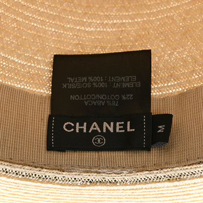 Chanel Straw Grosgrain Ribbon Wide Brim Hat M Beige Green 8 of 9