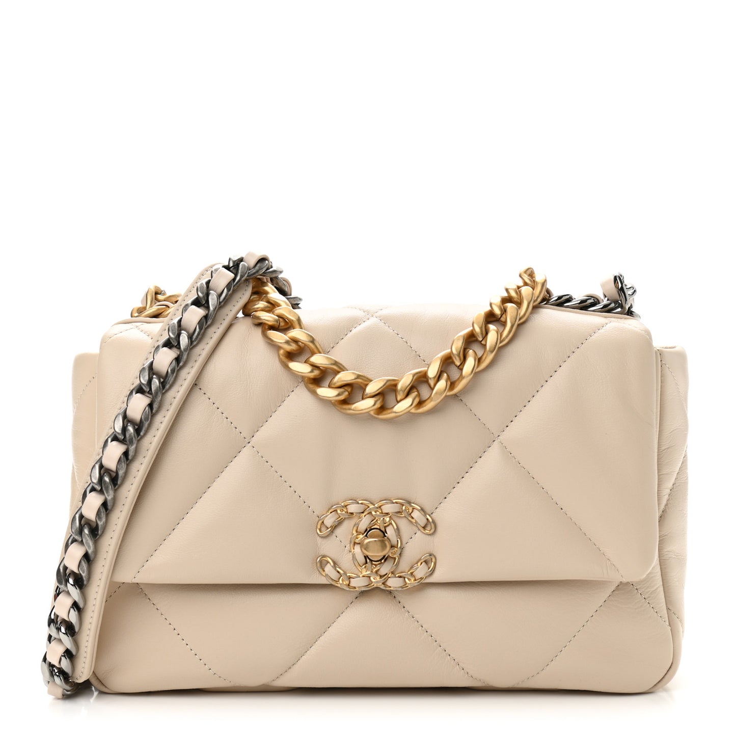 Goatskin Quilted Medium Chanel 19 Flap Beige
