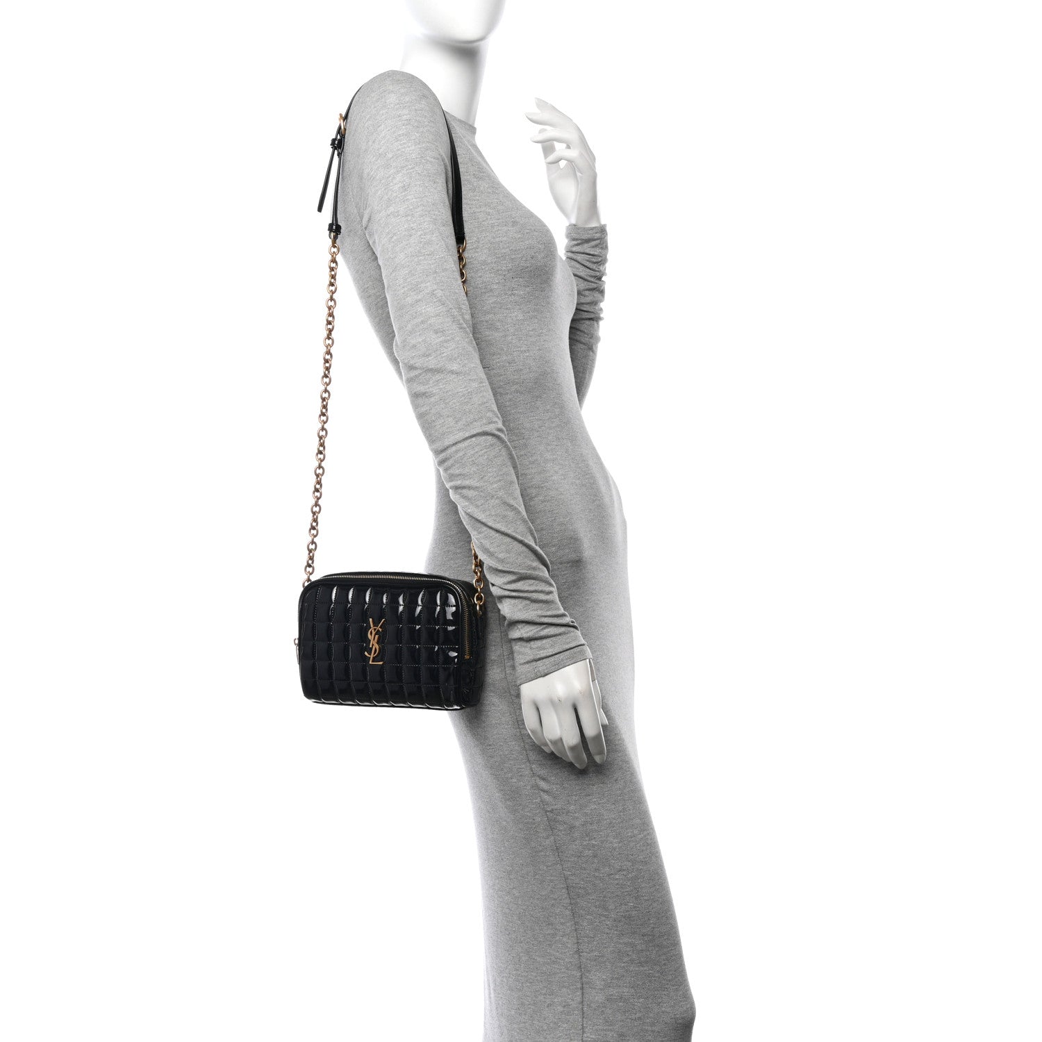 Saint Laurent Patent Calfskin Carre Quilted Cassandre Mini Camera Bag Black 2 of 10