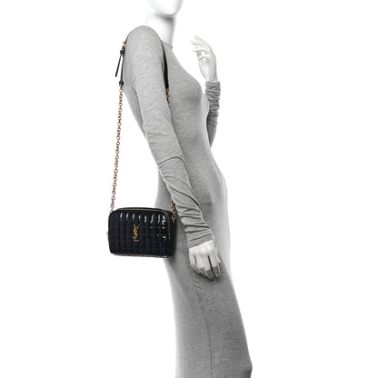 Saint Laurent Patent Calfskin Carre Quilted Cassandre Mini Camera Bag Black 2 of 10
