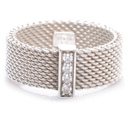 Tiffany Sterling Silver Diamond Somerset Mesh Ring 51 5.75 1 of 6