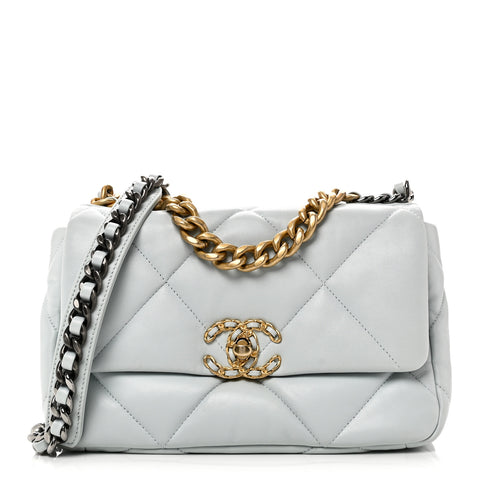Lambskin Quilted Medium Chanel 19 Flap Light Blue