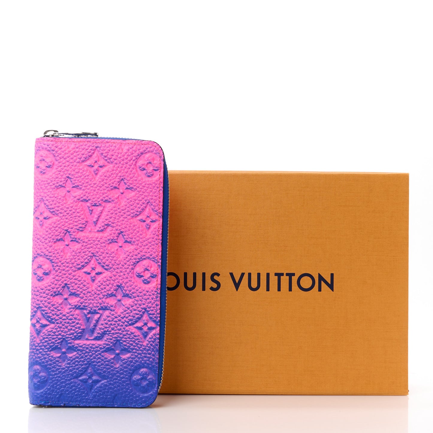 Taurillon Illusion Zippy Vertical Wallet Bleu Rose