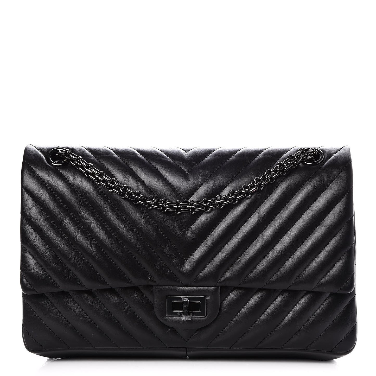 Aged Calfskin Chevron Quilted 2.55 Reissue 226 So Black