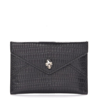 Alexander McQueen Calfskin Lizard Embossed Skull Envelope Card Holder Black 1 of 7