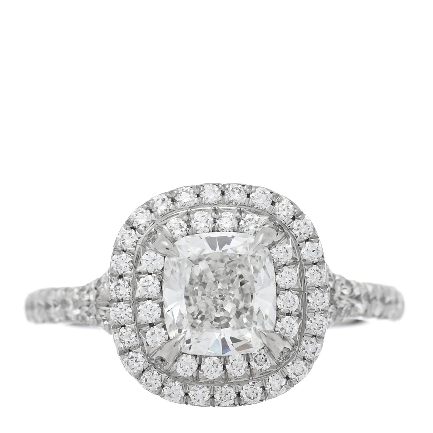 Tiffany Platinum Diamond .95ct Soleste Cushion Cut Double Halo Engagement Ring 46 3.75 1 of 4
