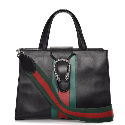 Gucci Calfskin Web Stripe Medium Dionysus Tote Bag Black 1 of 8