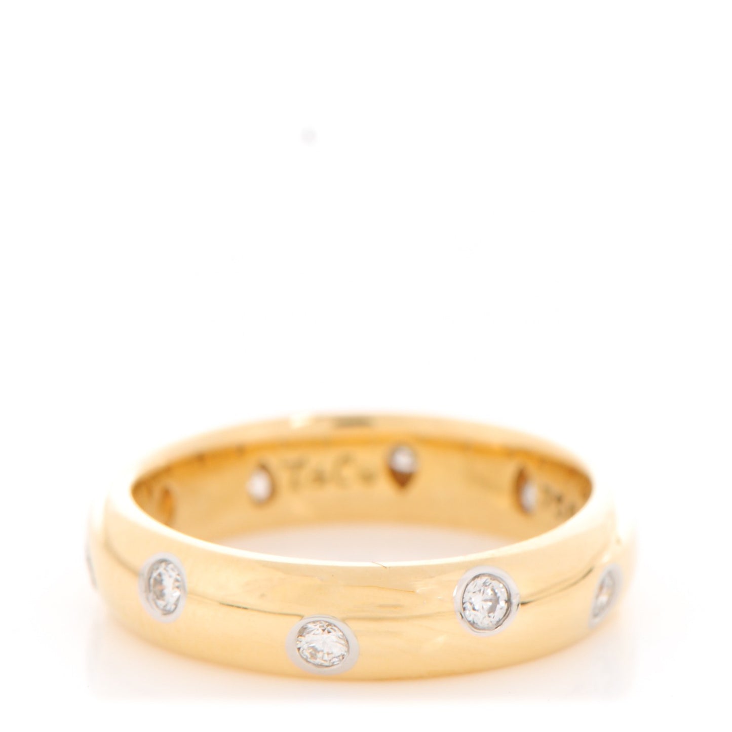 18K Yellow Gold Platinum Diamond 4mm Etoile Band Ring 48 4.5