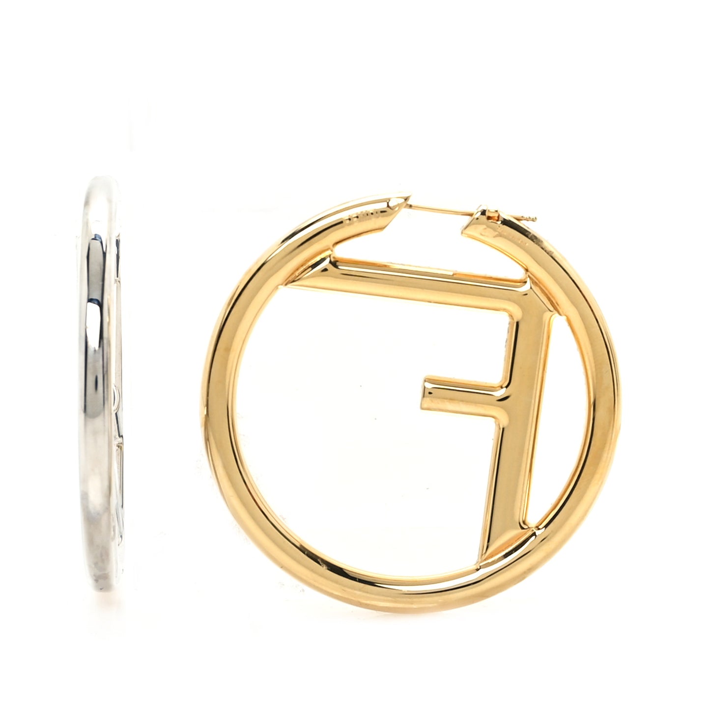 Metal FF Hoop Earrings Gold Silver