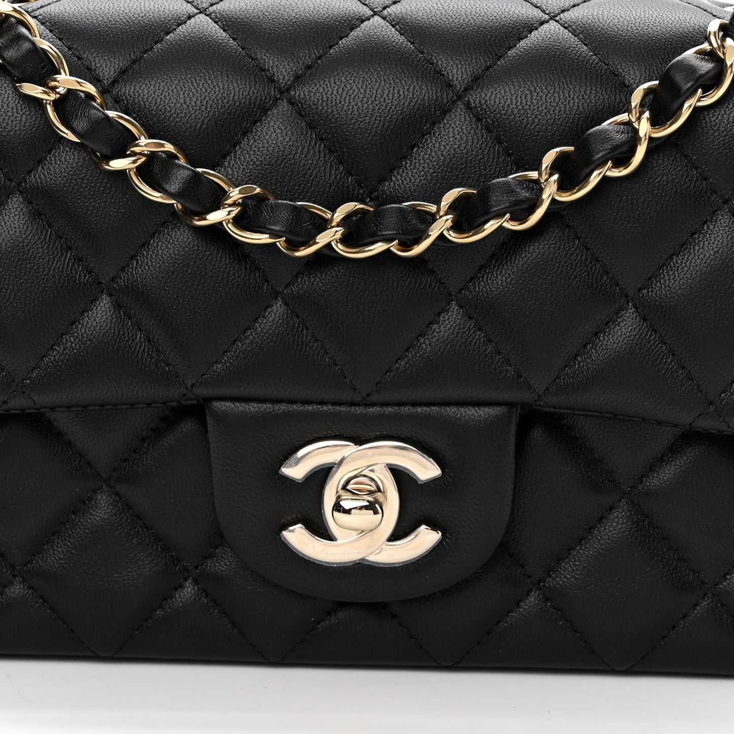 Lambskin Quilted Mini Rectangular Flap Black