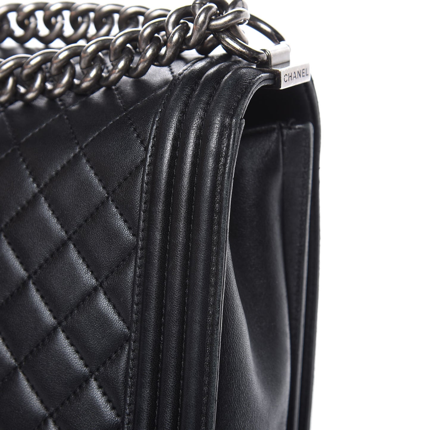 Lambskin Quilted Large Boy Flap Black