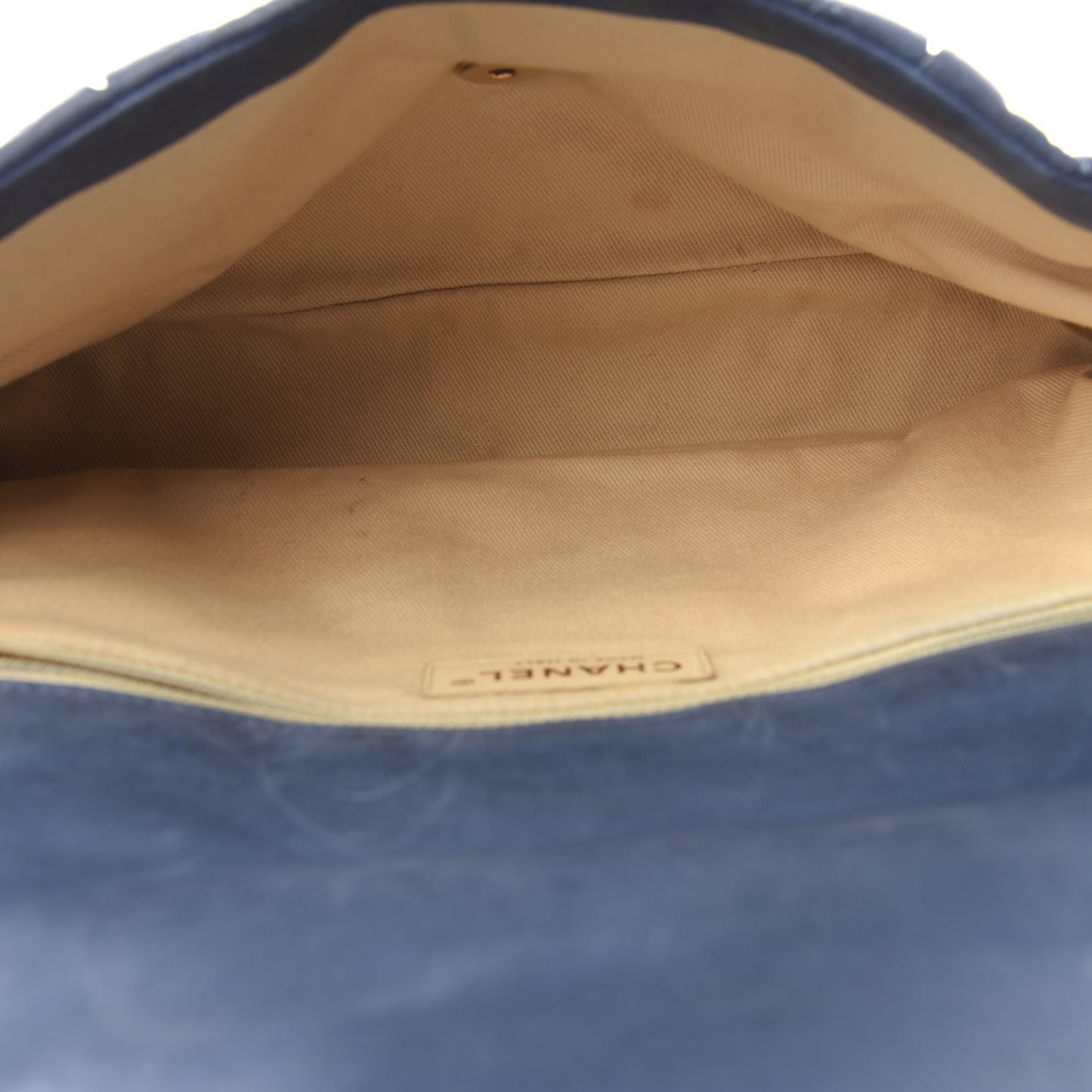Iridescent Calfskin Large Chic Quilt Flap Dark Blue