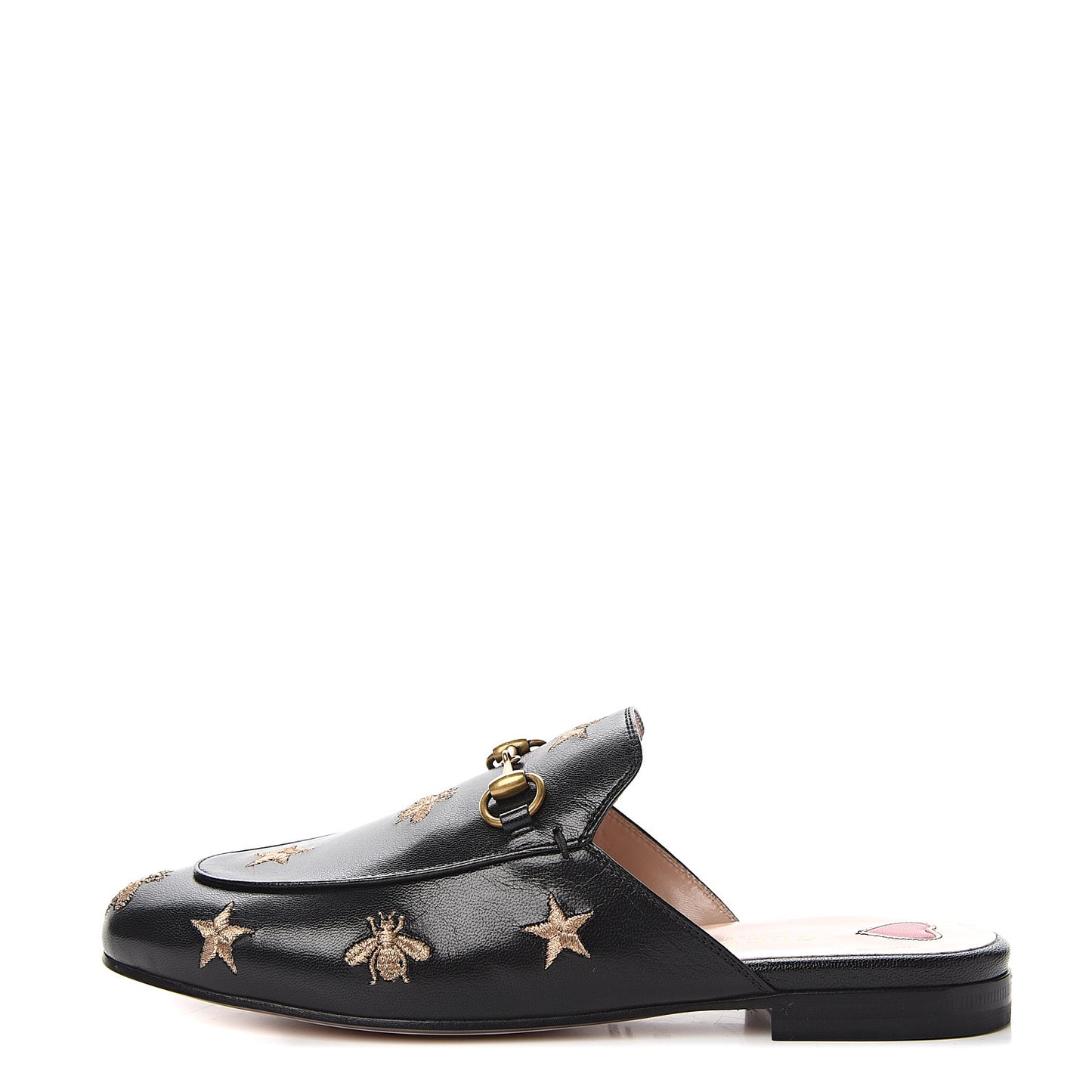Goatskin Bee Star Embroidered Womens Princetown Slippers 37 Black