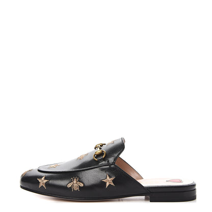 Gucci Goatskin Bee Star Embroidered Womens Princetown Slippers 37 Black 1 of 8