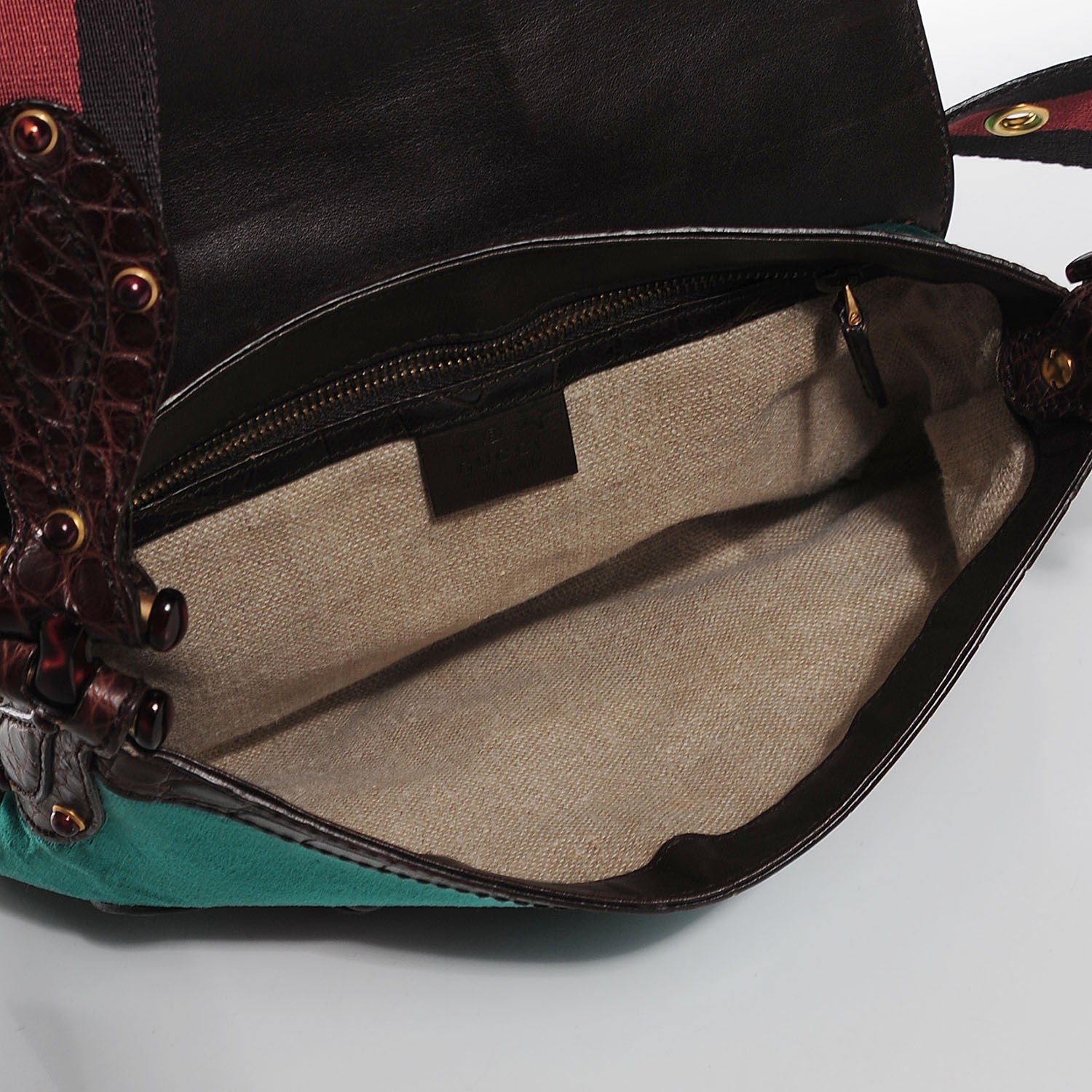 Gucci Velvet Alligator Studded Pelham Flap Bag 12 of 14