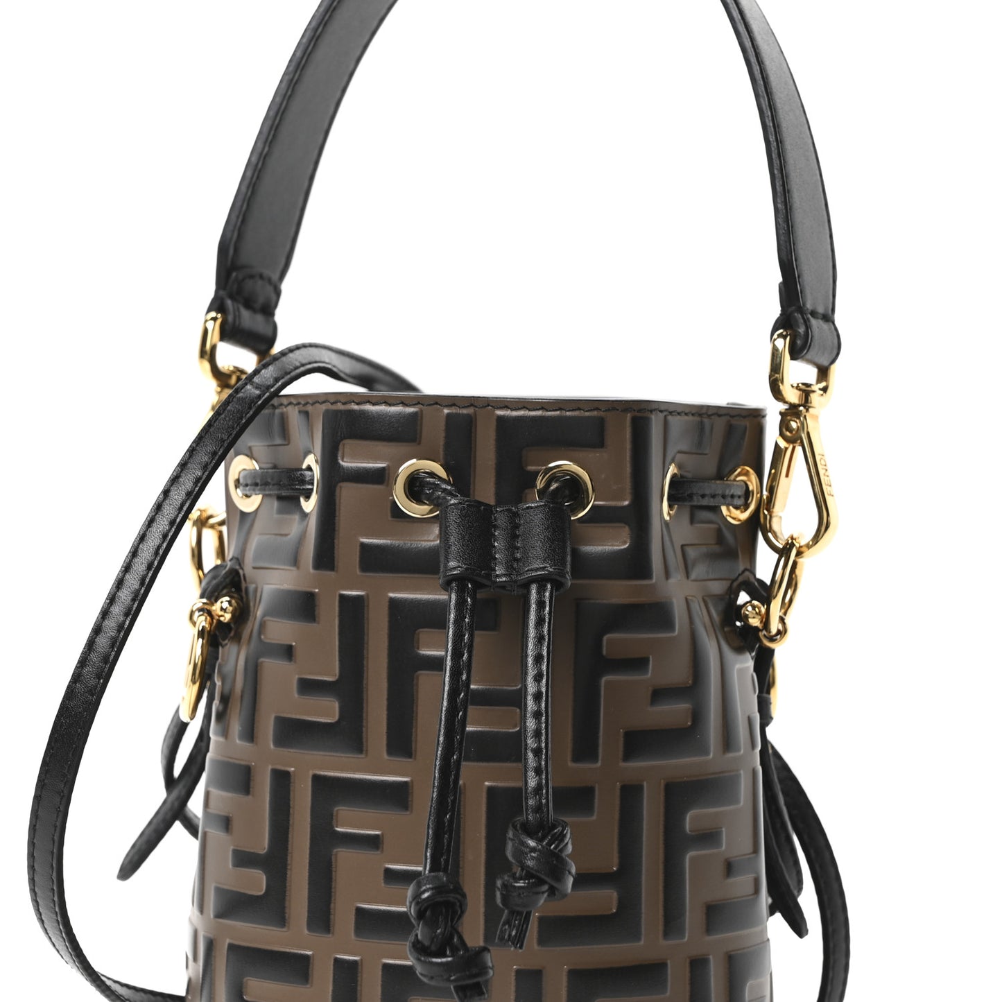 Vitello Liberty F is Fendi Bi-Color FF 1974 Embossed Mini Mon Tresor Bucket Bag Maya Black