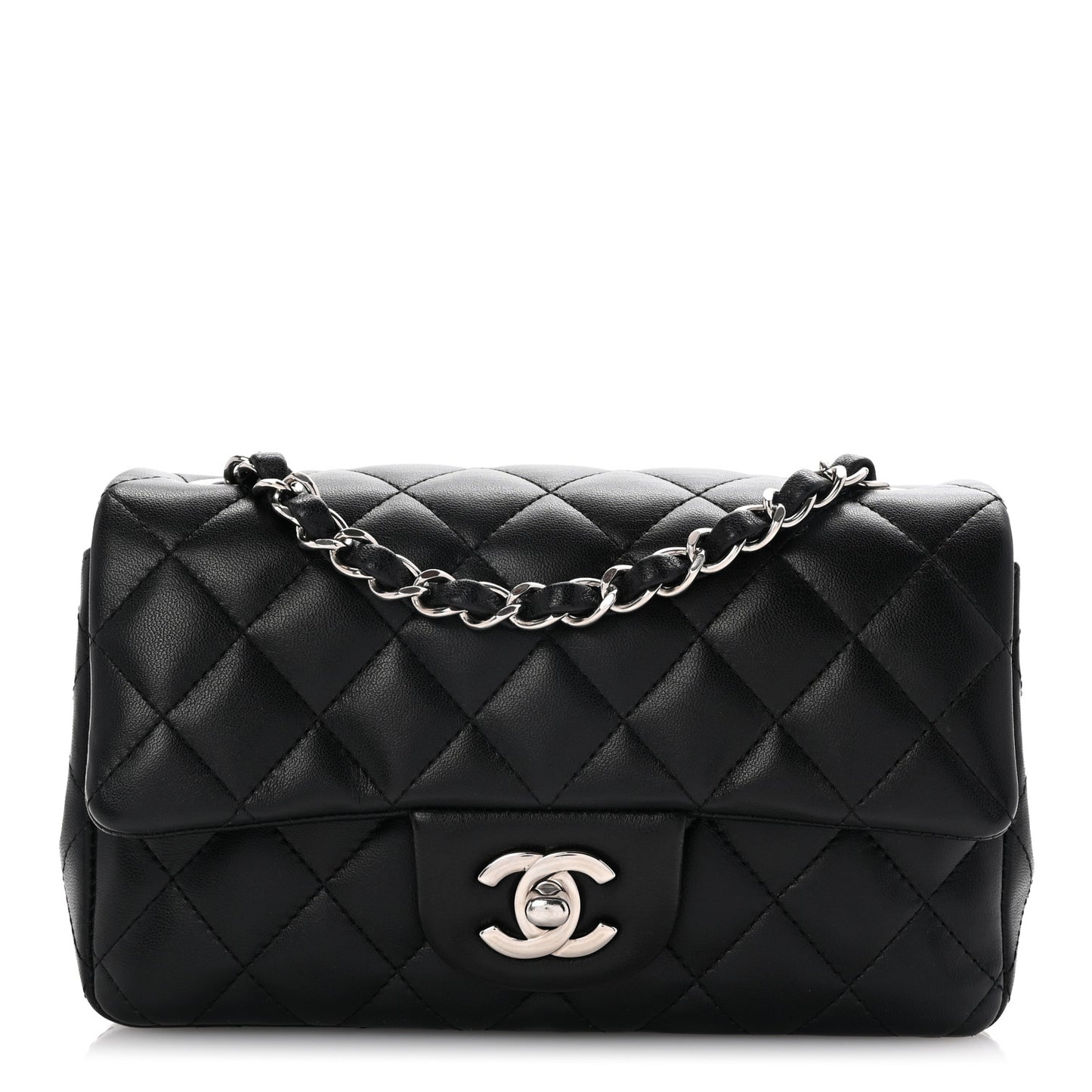 Lambskin Quilted Mini Rectangular Flap Black