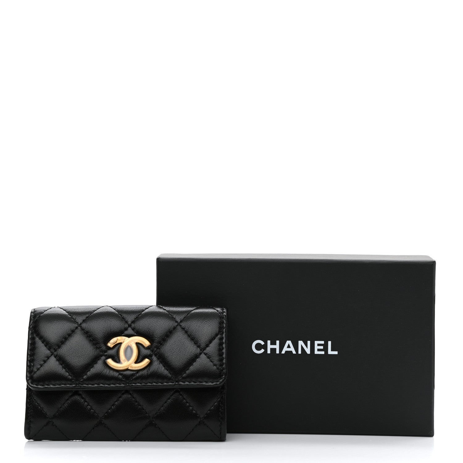 Chanel Lambskin Quilted Flap Card Holder Wallet Black 9 of 9