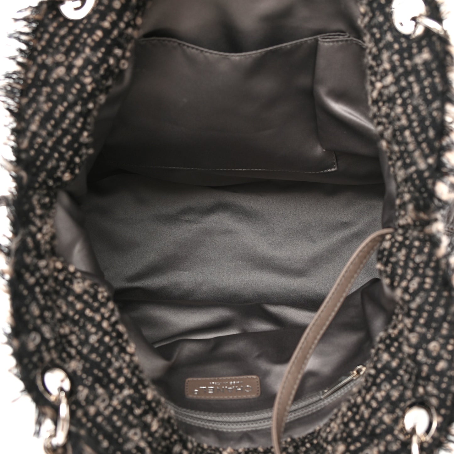 Tweed Lambskin Drawstring Tweedy Tote Brown