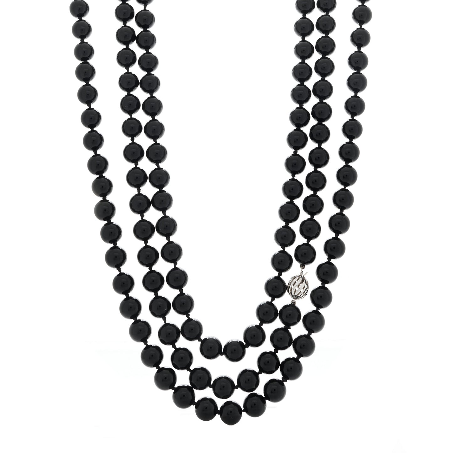 Sterling Silver Black Onyx Bead Necklace 78"