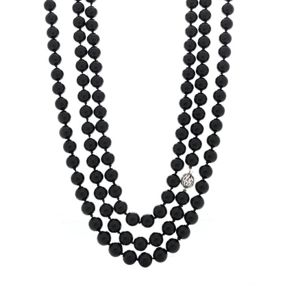 Tiffany Sterling Silver Black Onyx Bead Necklace 78" 1 of 5