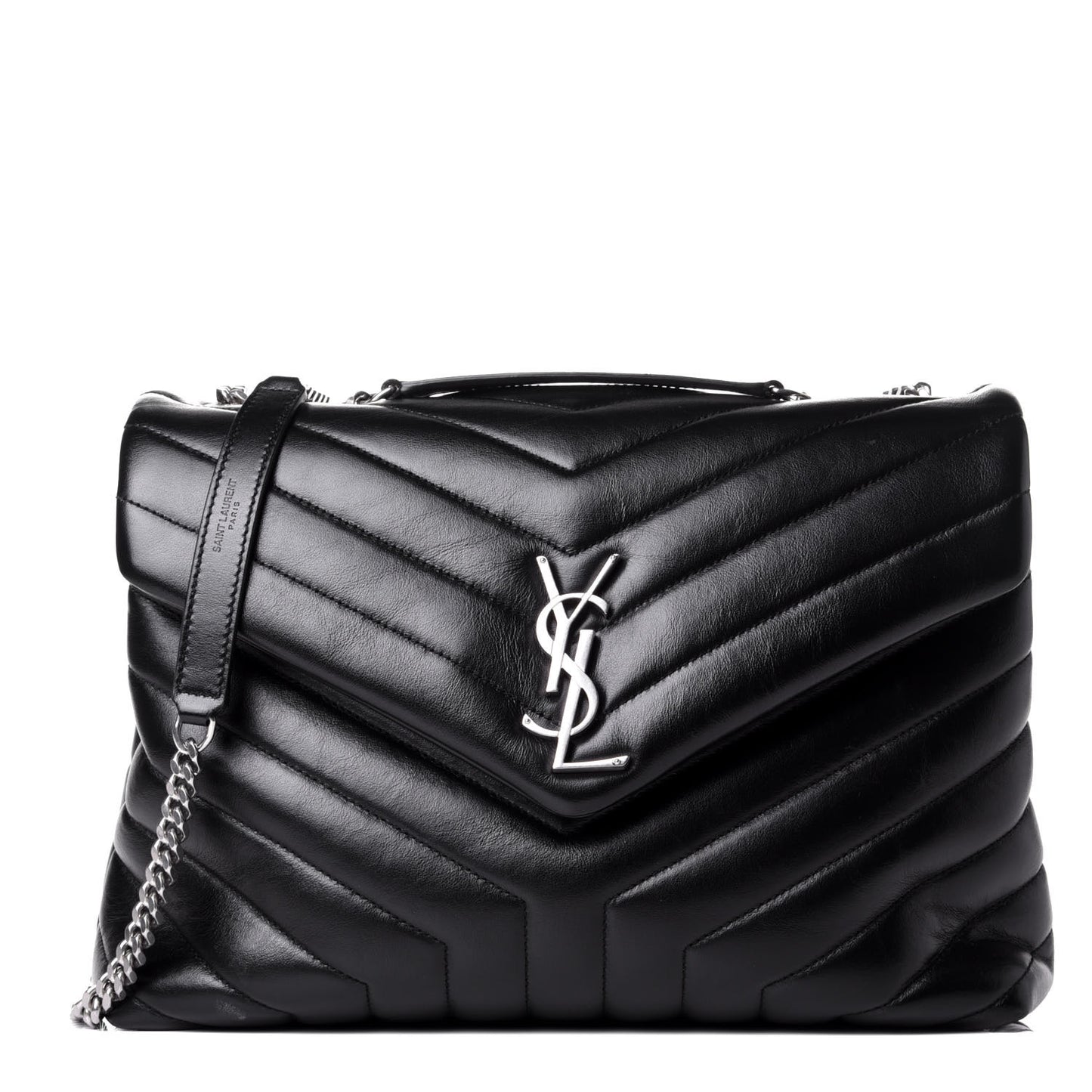 Calfskin Y Quilted Monogram Medium Loulou Chain Satchel Black
