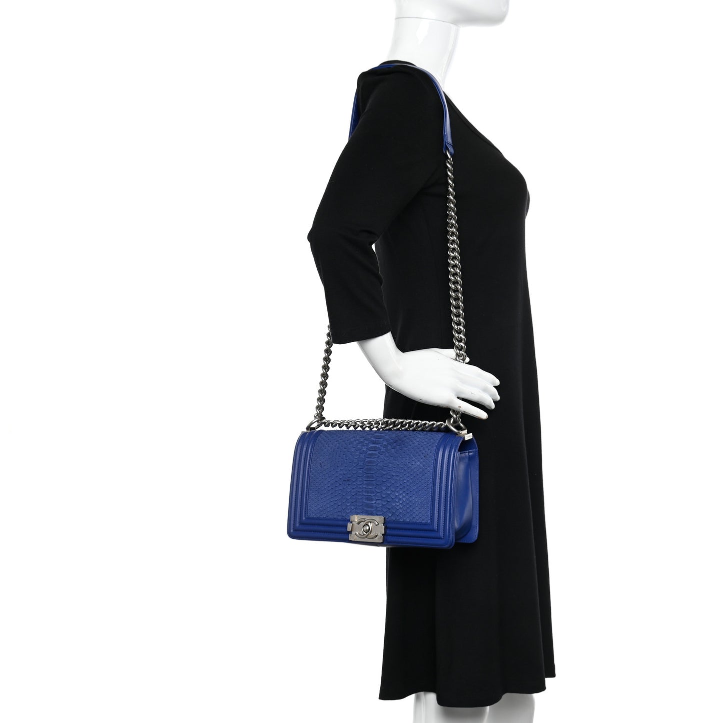 Matte Snakeskin Medium Boy Flap Blue