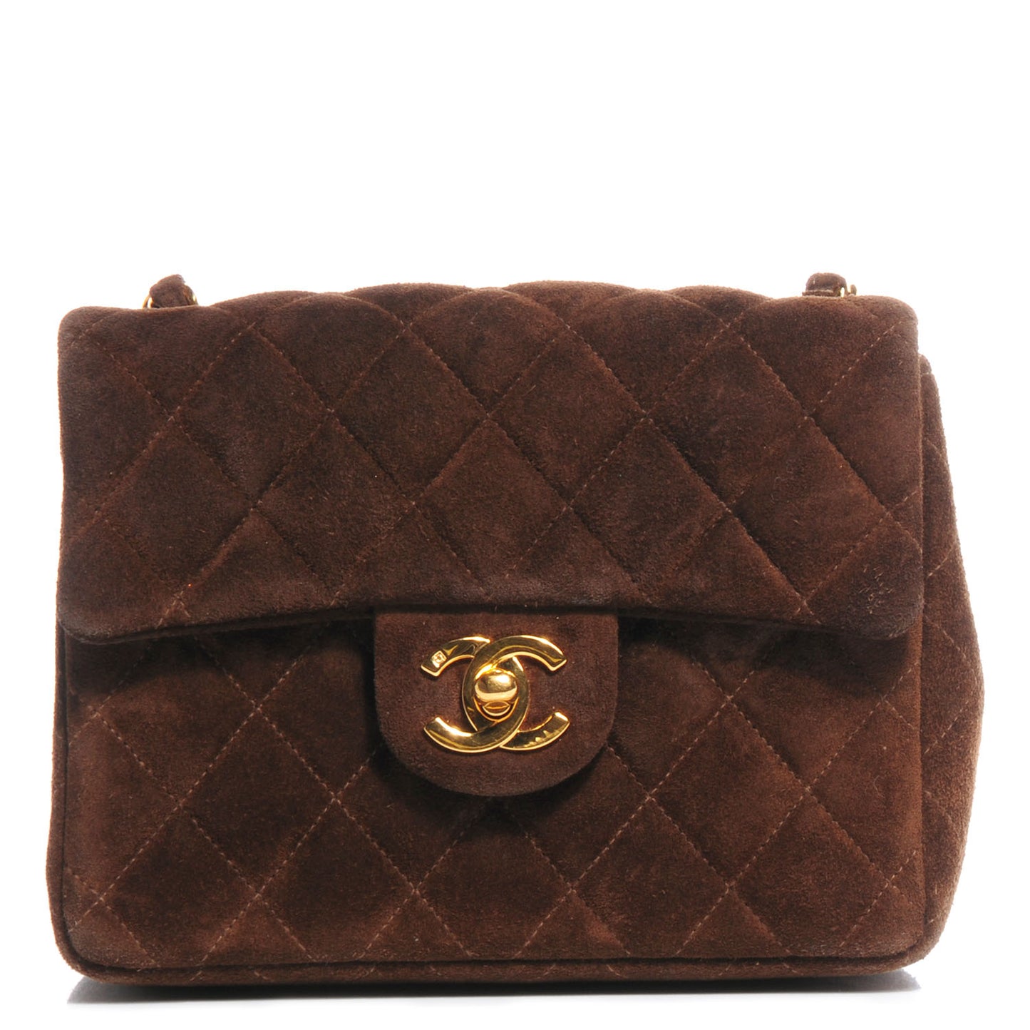 Suede Quilted Mini Square Flap Brown