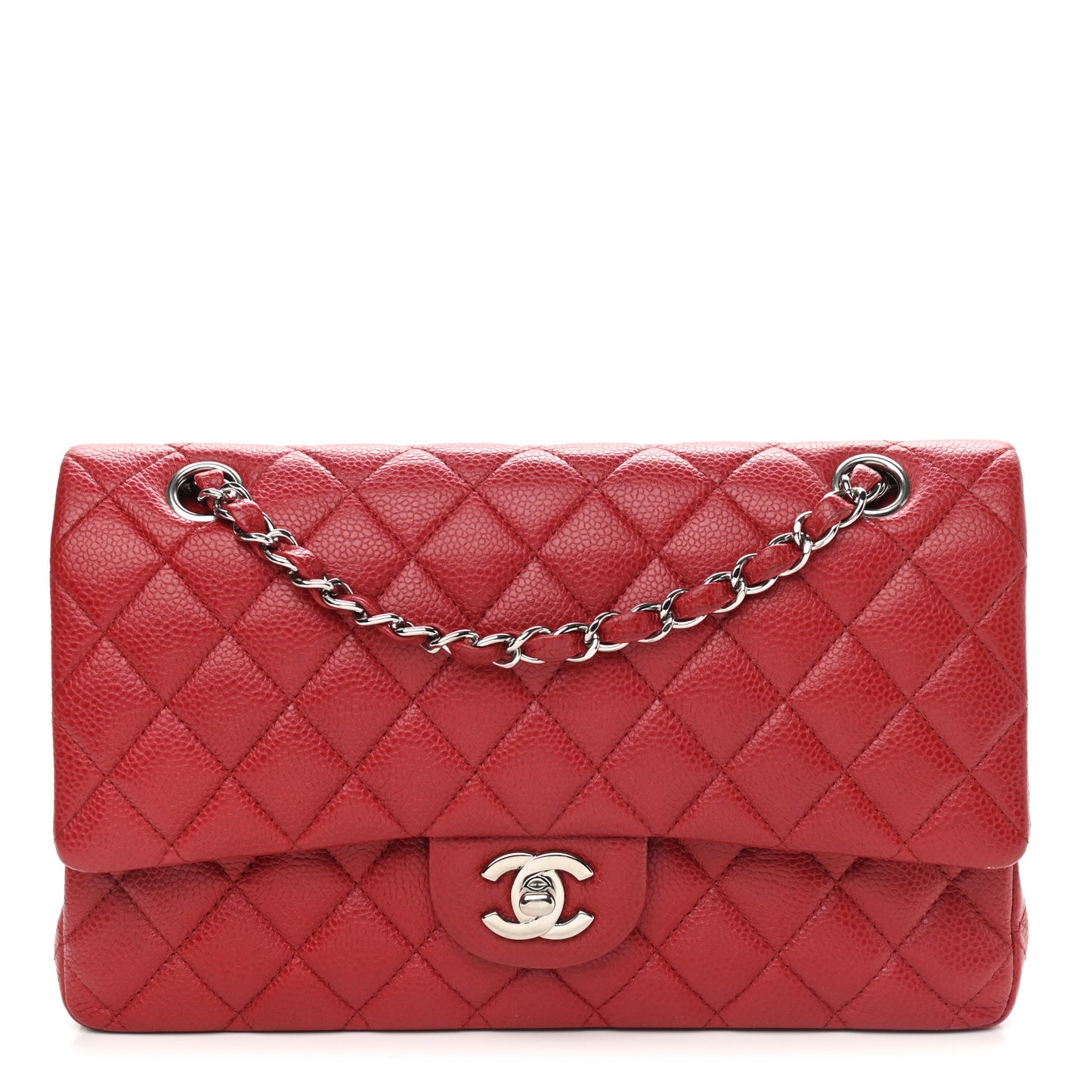 Caviar Quilted Medium Double Flap Red