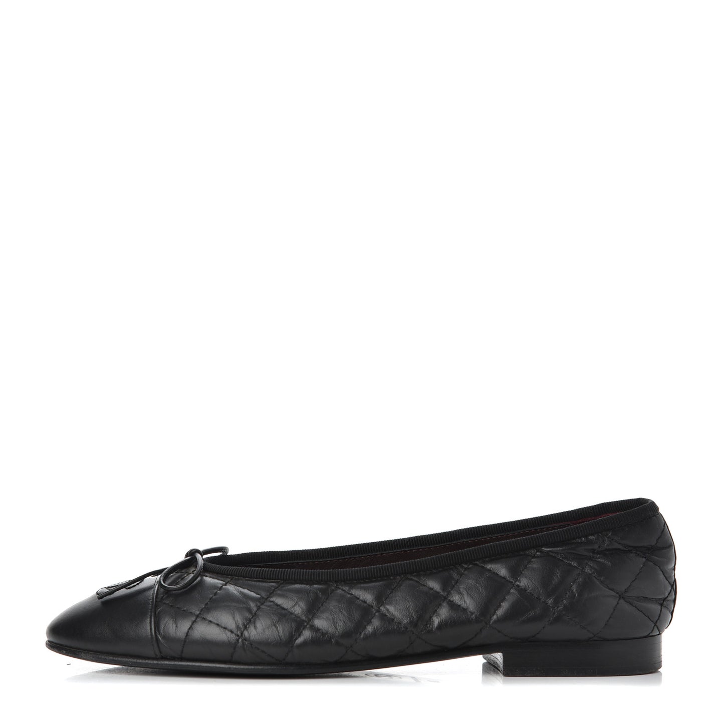 Aged Calfskin Quilted CC Cap Toe Ballerina Flats 38 Black