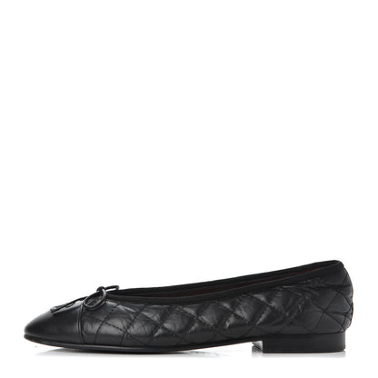 Chanel Aged Calfskin Quilted CC Cap Toe Ballerina Flats 38 Black 1 of 25