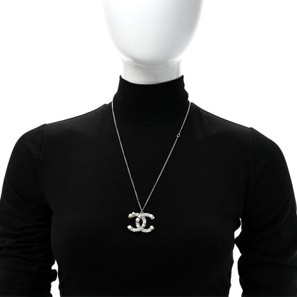Chanel Crystal Pearl CC Pendant Necklace Silver 2 of 4
