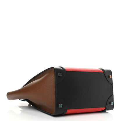 Celine Calfskin Bullhide Mini Luggage Tri-Color Bright Red 3 of 9