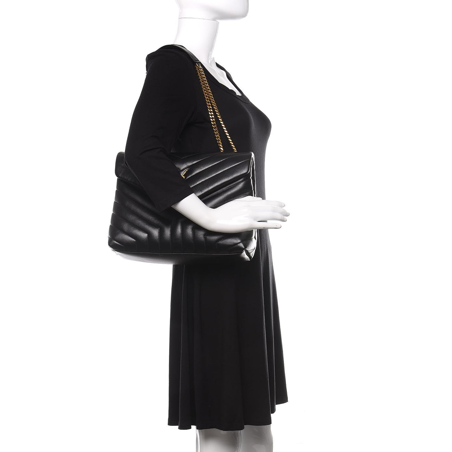Calfskin Y Quilted Monogram Medium Loulou Chain Satchel Black