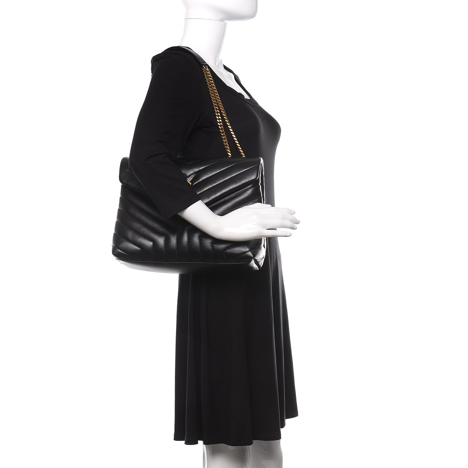 Saint Laurent Calfskin Y Quilted Monogram Medium Loulou Chain Satchel Black 2 of 11