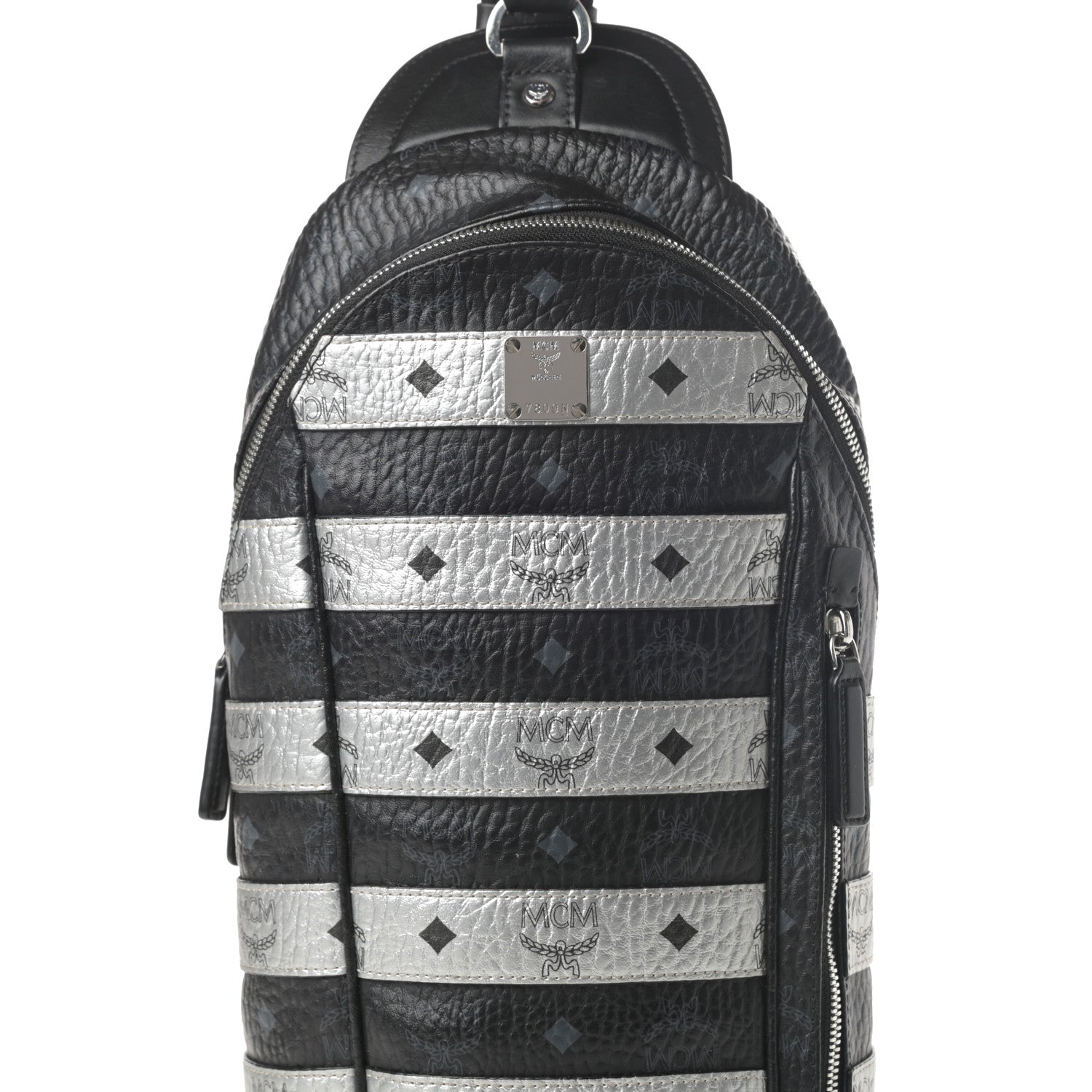 MCM Visetos Spot Medium Sling Bag Black Silver 8 of 12