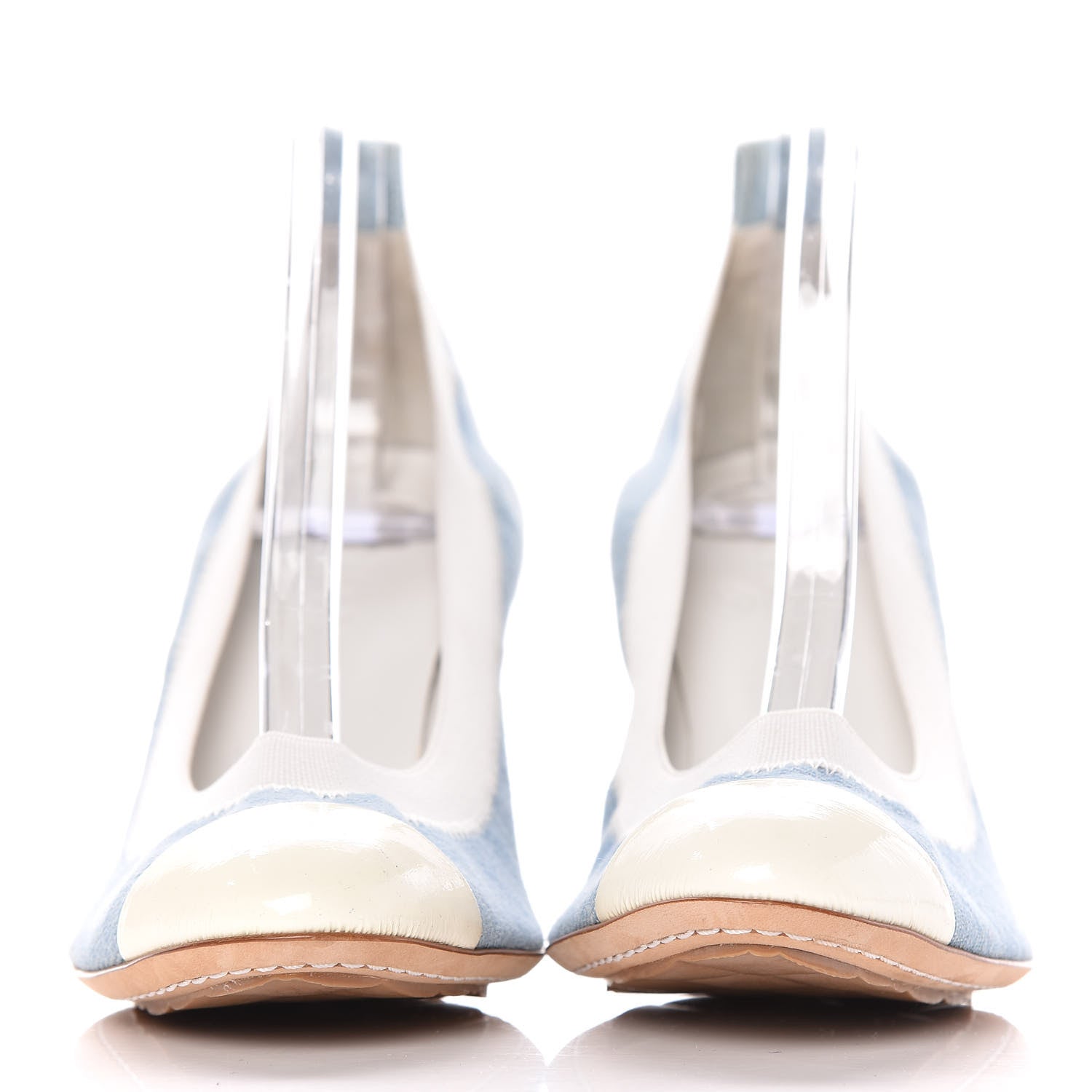 Chanel Denim Patent CC Elastic Stretch Pumps 37.5 Blue White 2 of 16