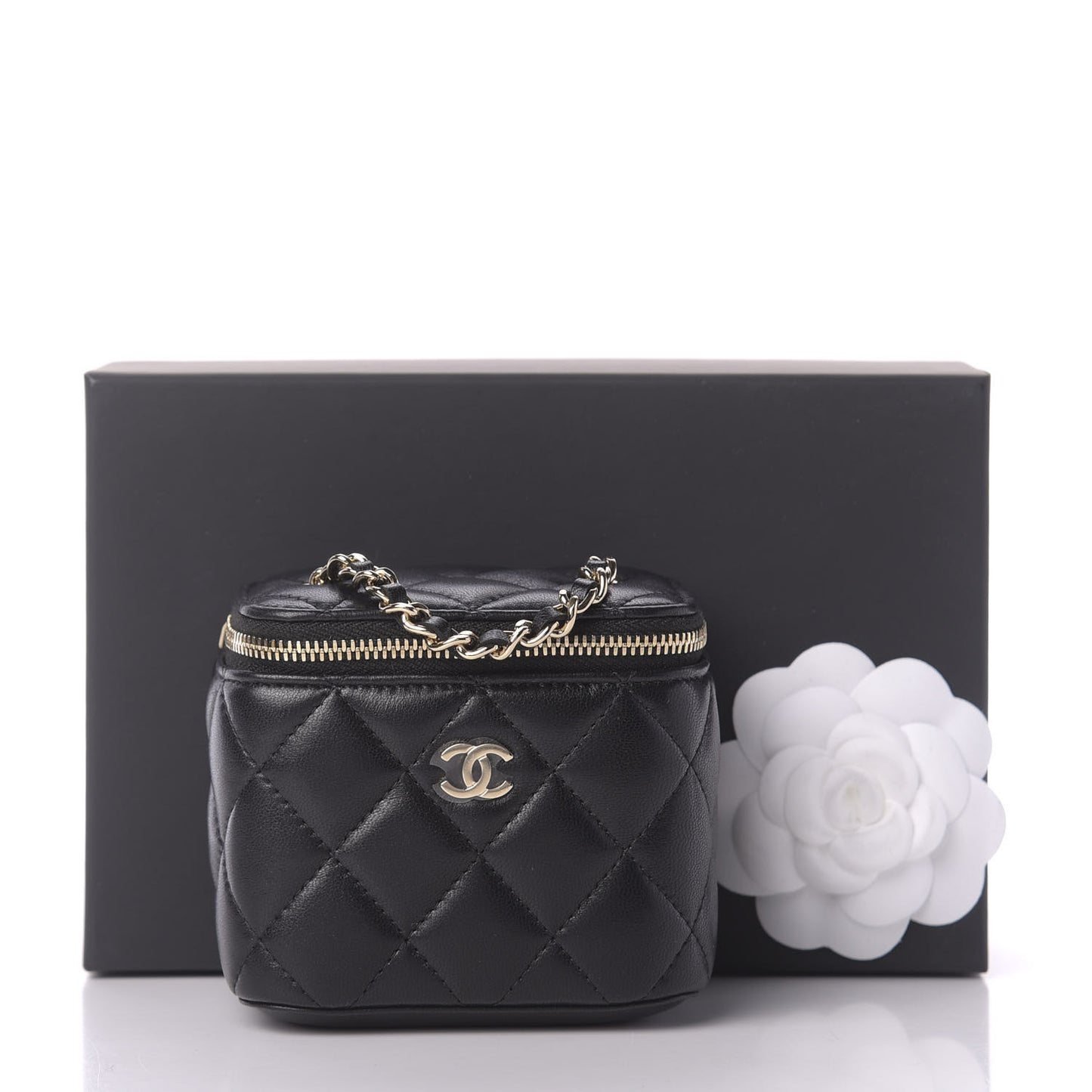 Lambskin Quilted Mini Vanity Case With Chain Black