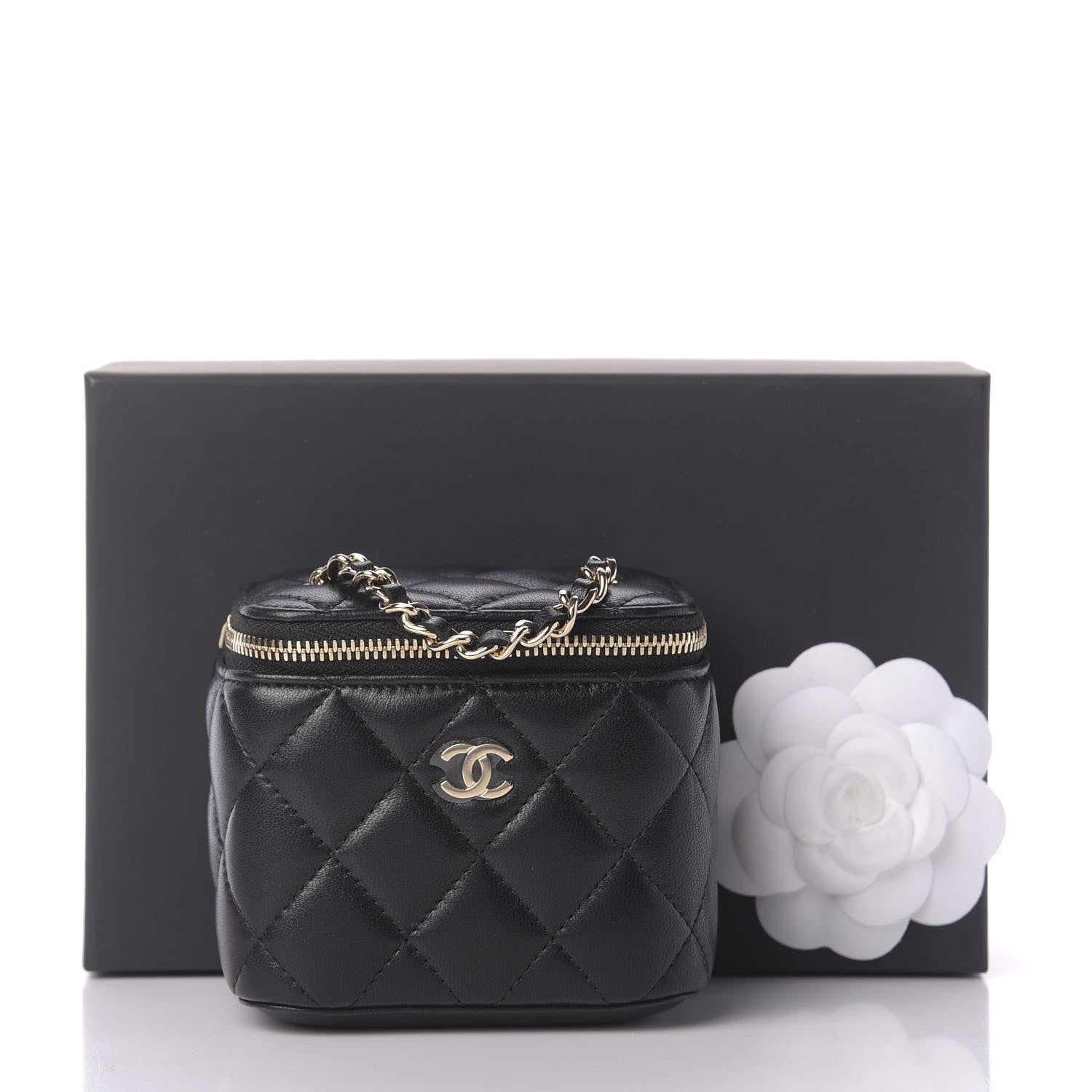 Chanel Lambskin Quilted Mini Vanity Case With Chain Black 10 of 10