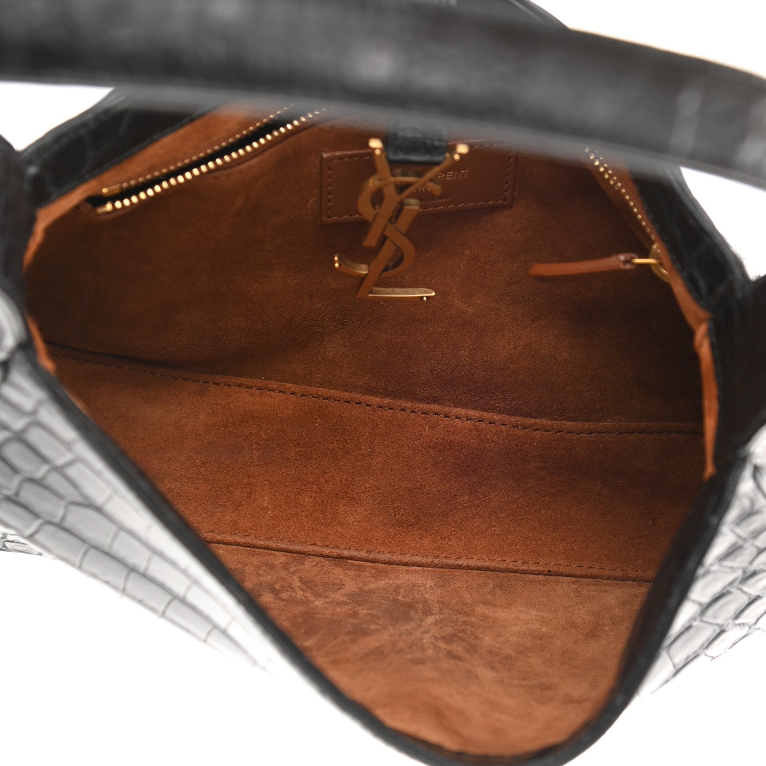 Saint Laurent Calfskin Crocodile Embossed Le 5 A 7 Hobo Black 5 of 10