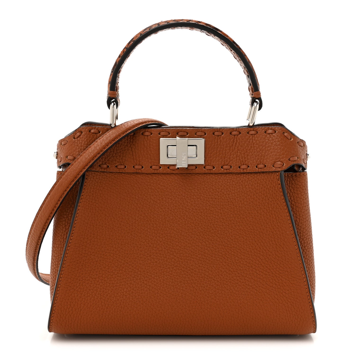 Fendi Cuoio Romano Snakeskin Selleria Mini Peekaboo Iconic Satchel