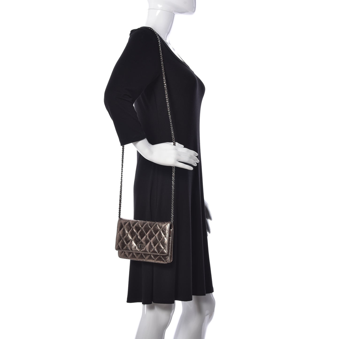 Metallic Aged Calfskin Quilted Reissue Wallet On Chain WOC Bronze