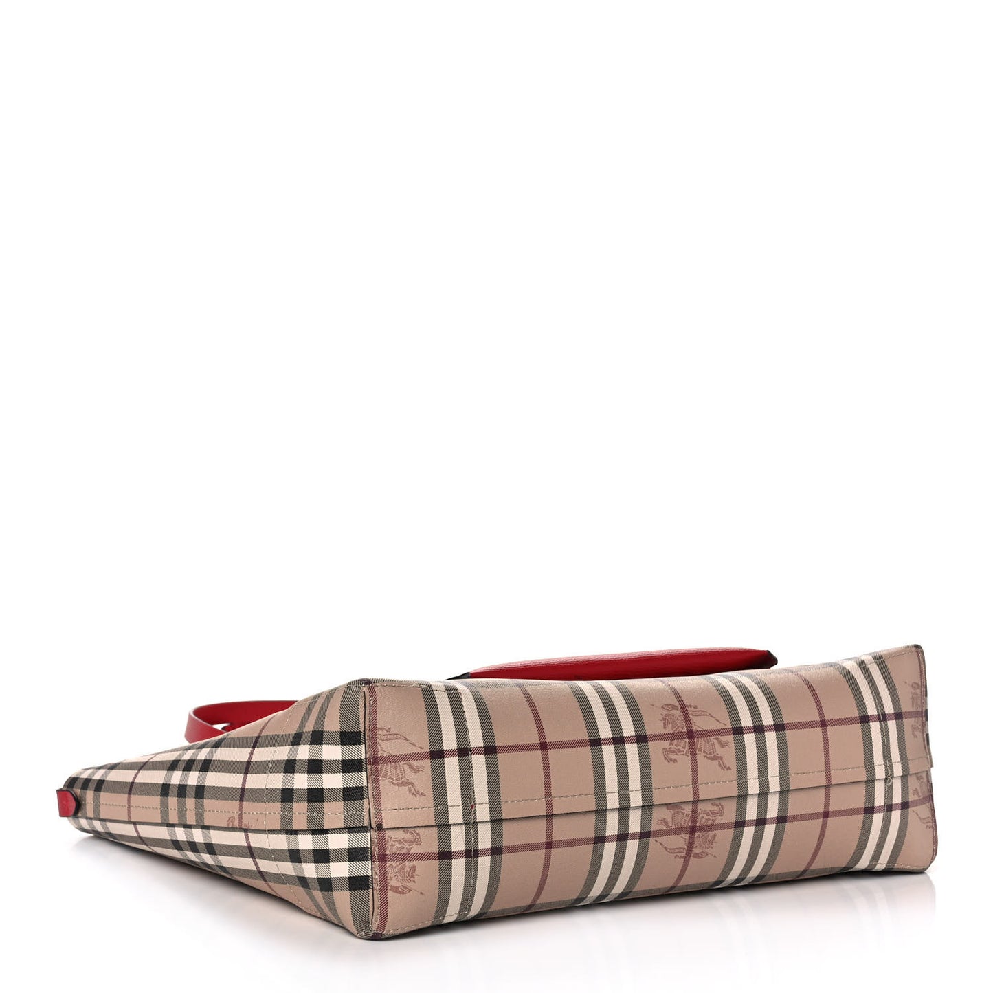 Grainy Calfskin Haymarket Check Small Reversible Tote Red