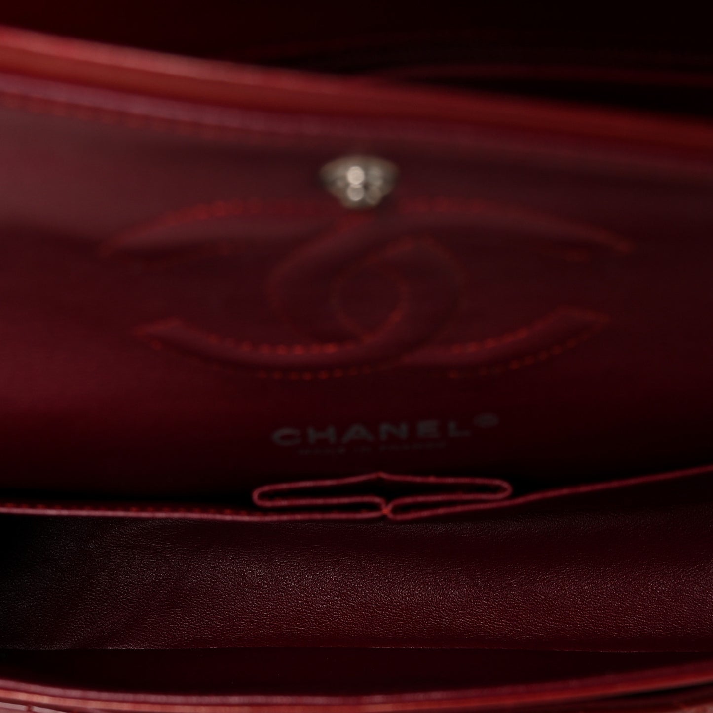 Patent Calfskin Quilted Medium Double Flap Dark Red